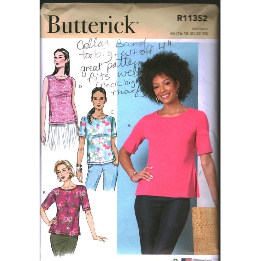 Butterick R11352 Misses Knit Tops Sewing Pattern Size 16-20 F5 cut Easy DIY